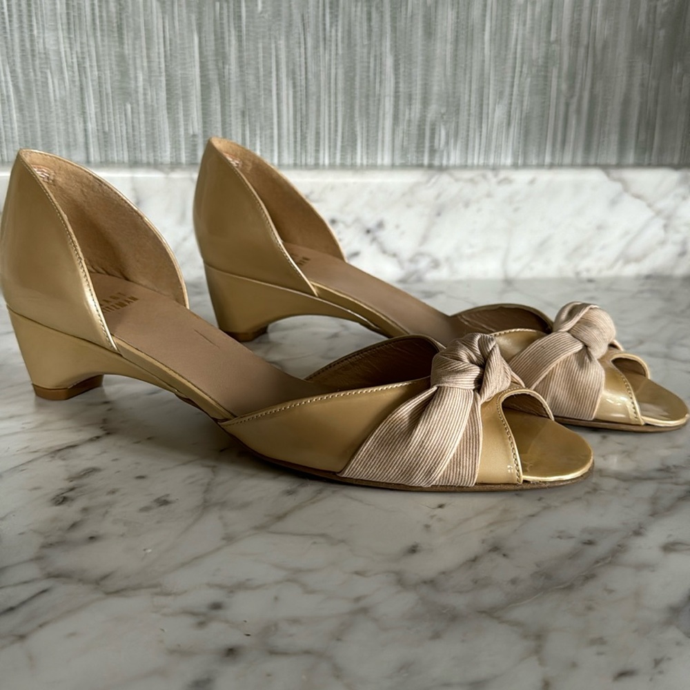 Stuart Weitzman Gold Peep Toe Heels